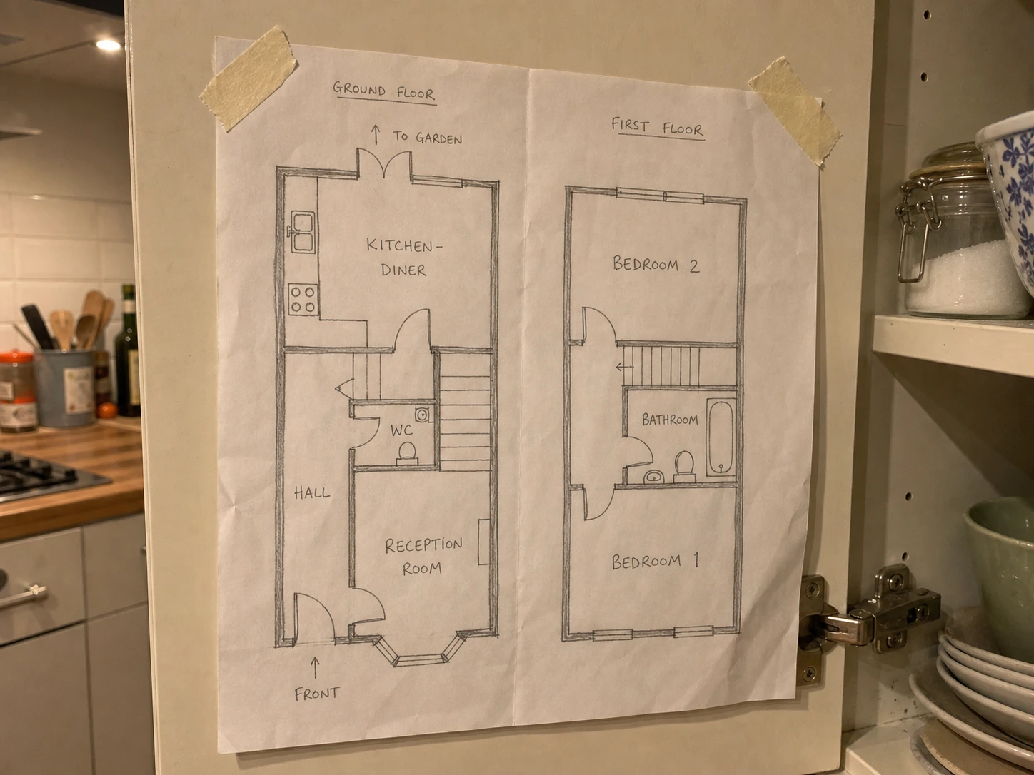 A creased printed listing floor plan redrawn cleanly